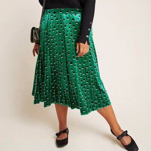 Anthropologie Carly Pleated Velvet Midi Skirt 1X